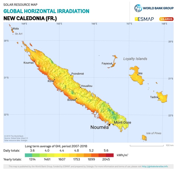 Global Horizontal Irradiation, New Caledonia (FR)